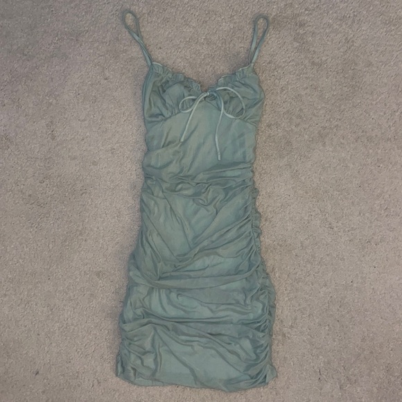 Mint Green Ruched Mini Dress - Picture 2 of 3